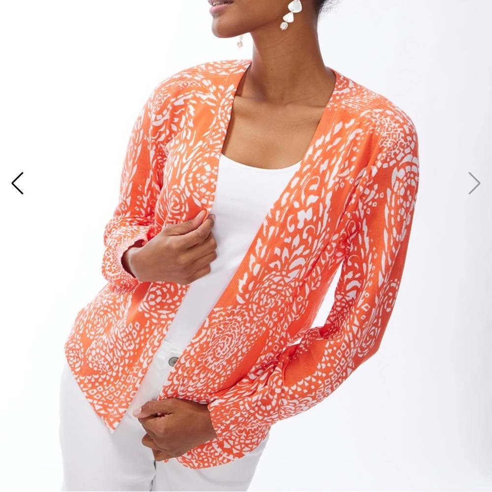 Chico's Orange and White Cardigan